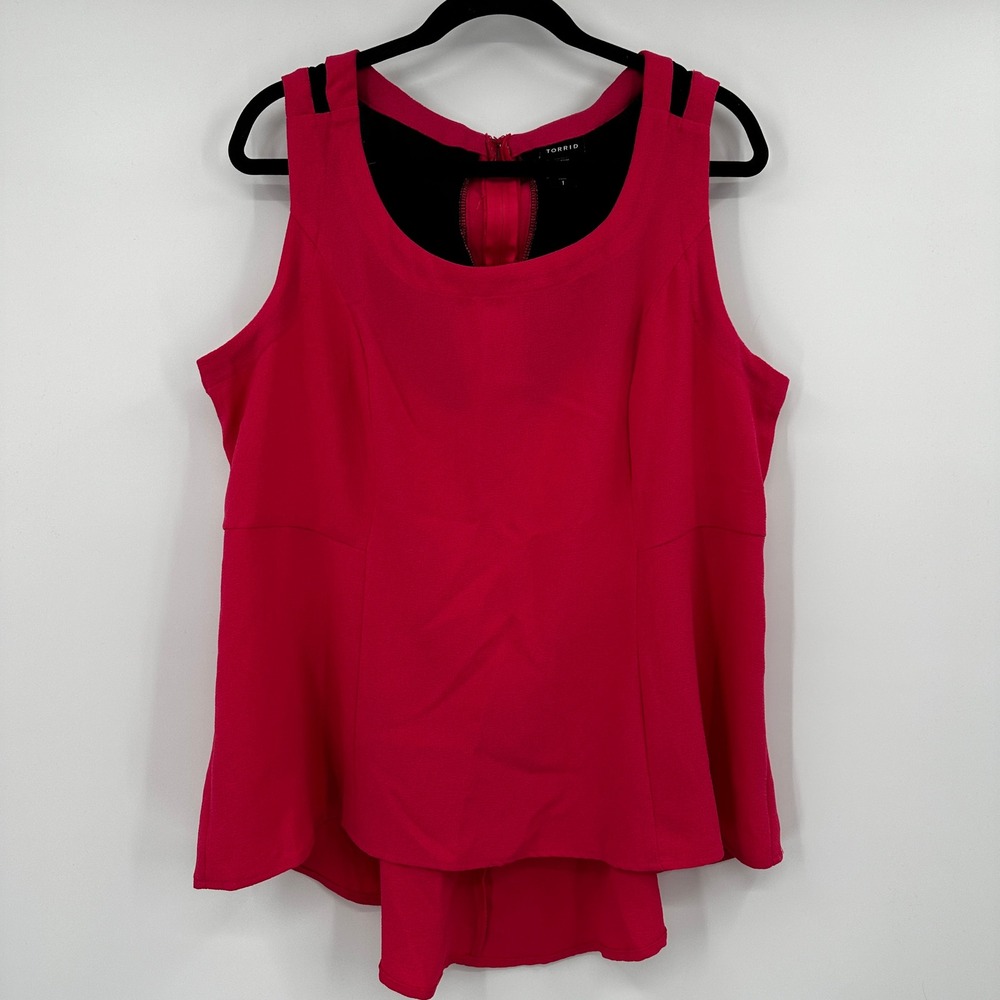 Torrid Pink Peplum Top Sleeveless Mesh‎ Back Zipper High Low 1X Edgy Bodice